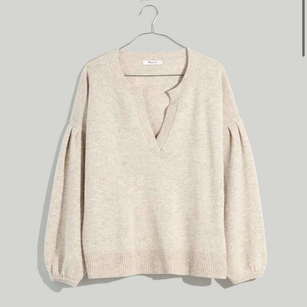 NWT. Madewell Wool Blend Sweater. Barrel Type Sleeves. Medium. Heather Beige